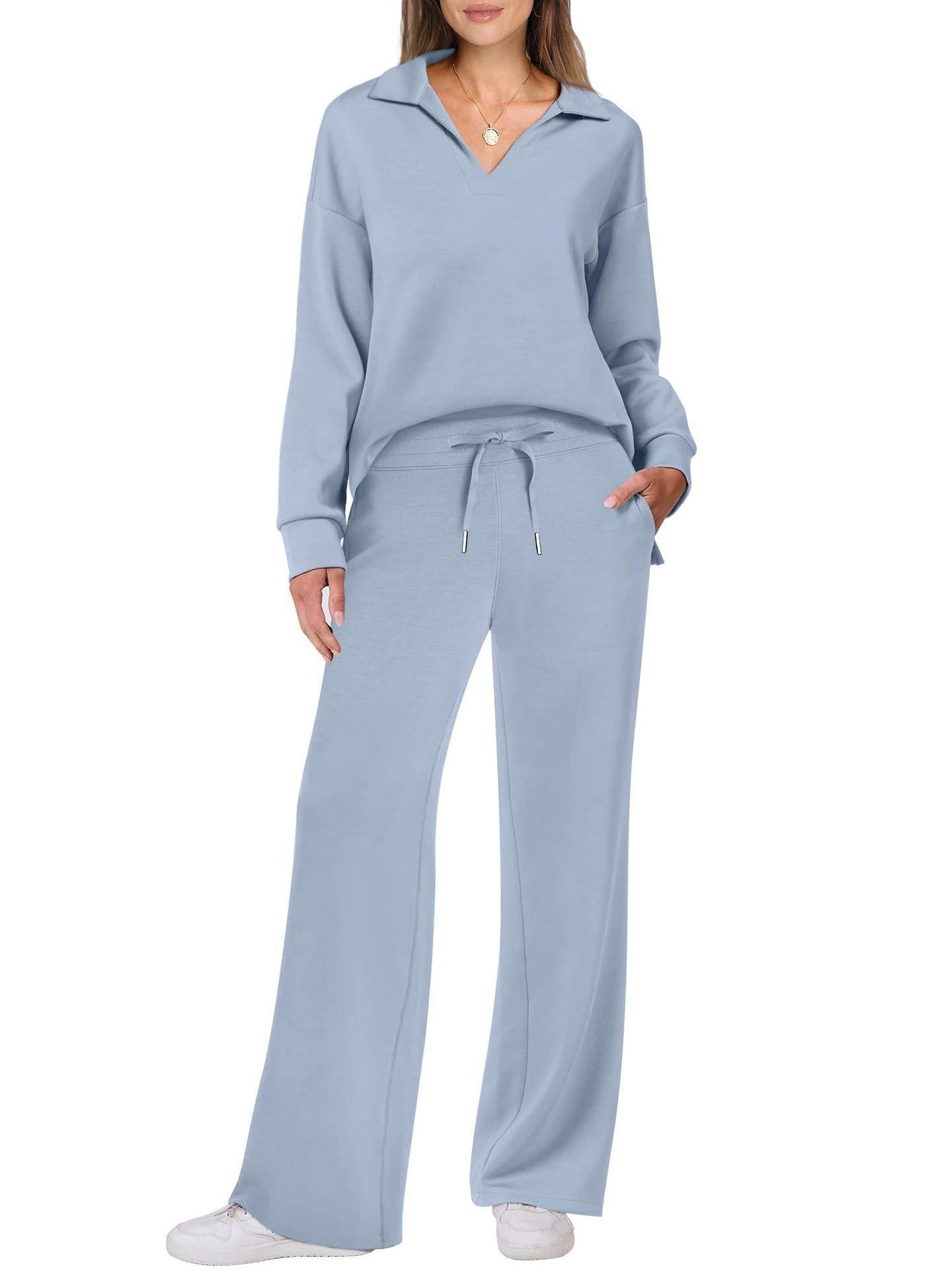 Women’s V‑Neck Long Sleeve Lounge Set Outfit Sets