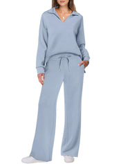 Women’s V‑Neck Long Sleeve Lounge Set Outfit Sets