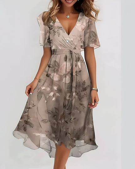 Short-Sleeve A‑Line Midi Dress Grey Dresses