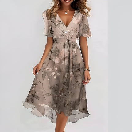 Short-Sleeve A‑Line Midi Dress Grey Dresses