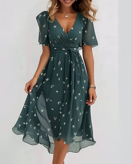 Short-Sleeve A‑Line Midi Dress Green Dresses