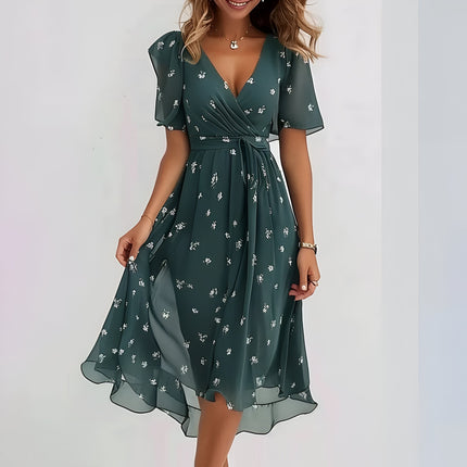 Short-Sleeve A‑Line Midi Dress Green Dresses