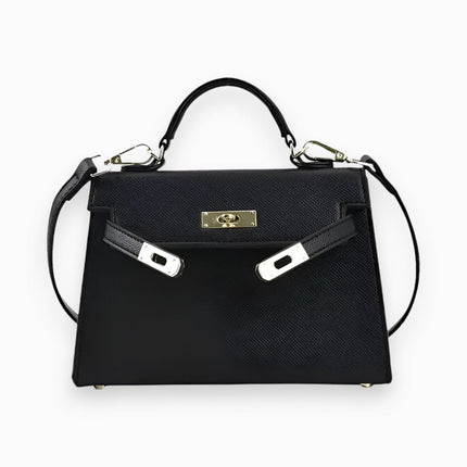 Elegant Compact Leather Handbag Black Shoulder Bags
