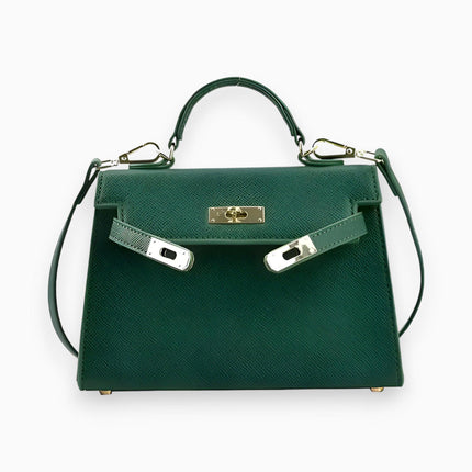 Elegant Compact Leather Handbag Green Shoulder Bags