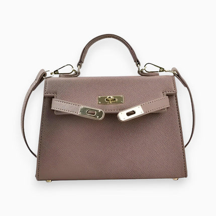 Elegant Compact Leather Handbag Beige Shoulder Bags
