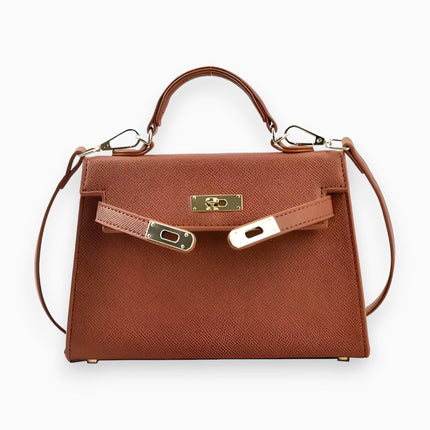 Elegant Compact Leather Handbag Brown Shoulder Bags