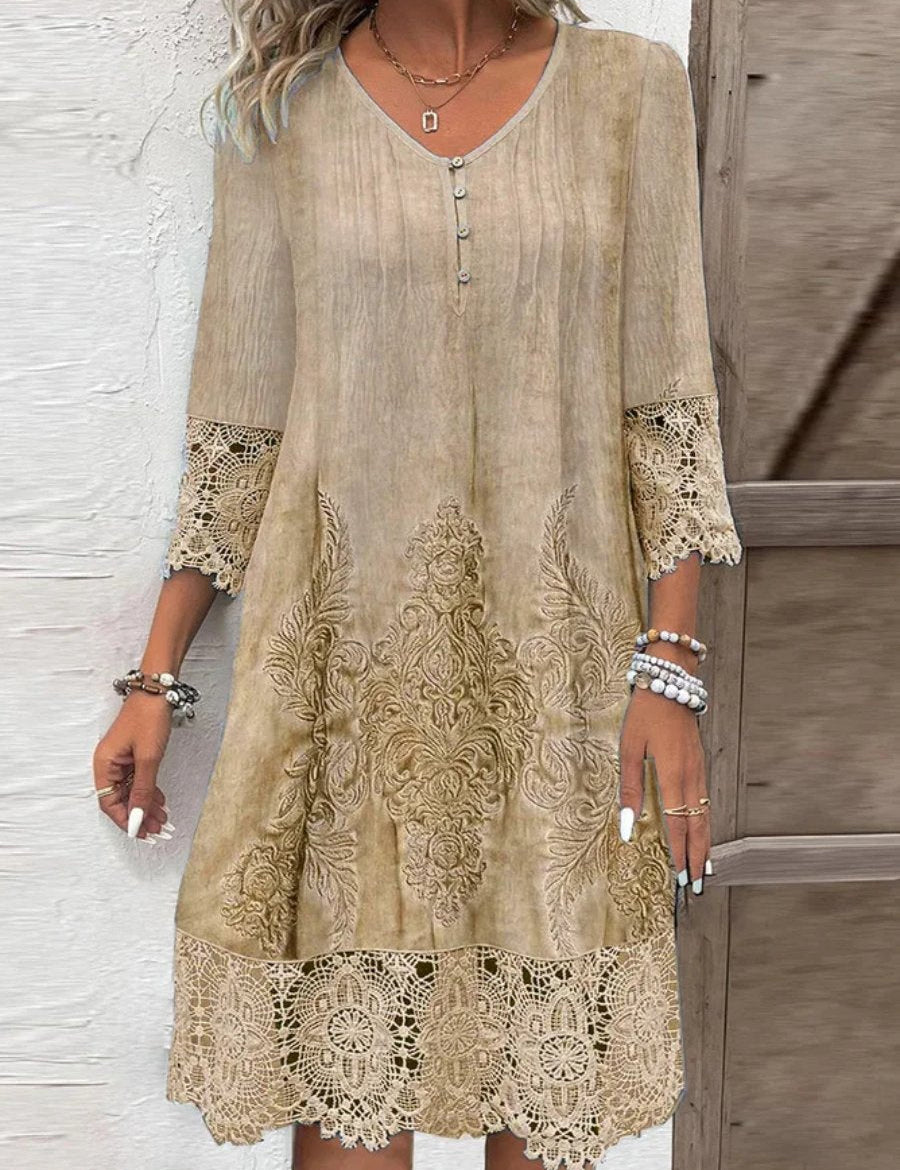 Sienna | Lace-trimmed Dress Khaki Dresses