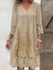 Sienna | Lace-trimmed Dress Khaki Dresses