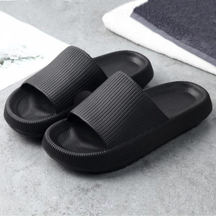 Plush Paradise Slides Black Shoes