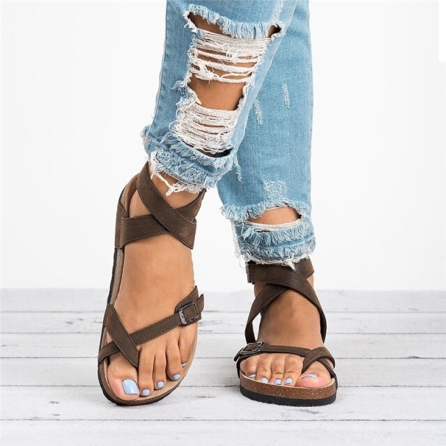 Romana Orthopedic Cross‑Strap Sandal Brown Sandals
