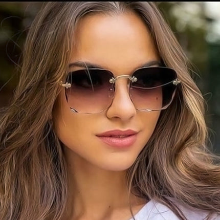 Trendy Rimless Square Sunglasses Brown Gray Sunglasses