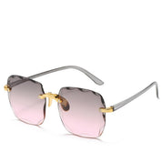 Trendy Rimless Square Sunglasses Gray Pink Sunglasses