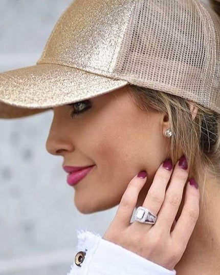 High Ponytail Baseball Cap for Women Glitter gold Caps