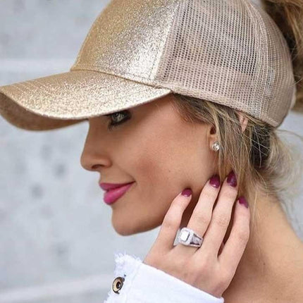 High Ponytail Baseball Cap for Women Glitter gold Caps
