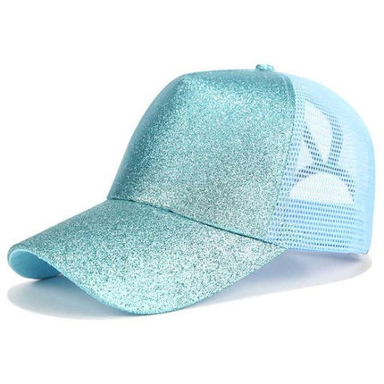High Ponytail Baseball Cap for Women Glitter blue Caps