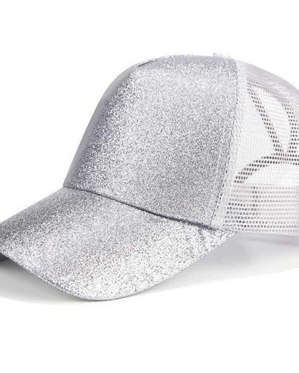 High Ponytail Baseball Cap for Women Glitter Silver Caps