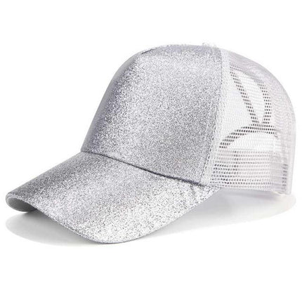 High Ponytail Baseball Cap for Women Glitter Silver Caps