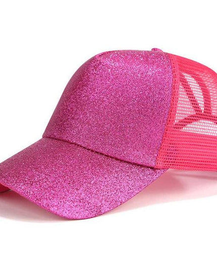 High Ponytail Baseball Cap for Women Glitter Hot pink Caps