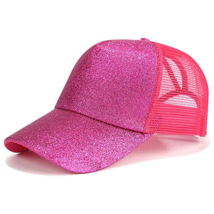 High Ponytail Baseball Cap for Women Glitter Hot pink Caps
