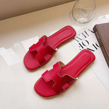 Classic H-Strap Leather Sandals Red Sandals