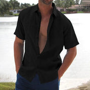 Men's Lightweight Short Sleeve Linen Shirt Black Shirts