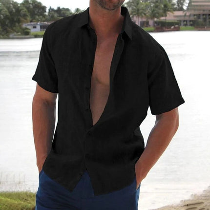 Men's Lightweight Short Sleeve Linen Shirt Black Shirts