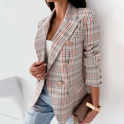 Women's Checkered Blazer Grayish Red Blazers