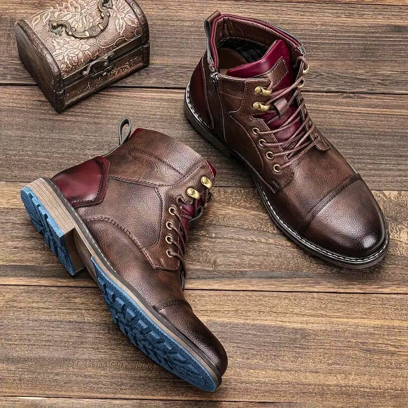Frontier Leather Boots Durable Comfort Non Slip Sole for Men Dark Brown Boots