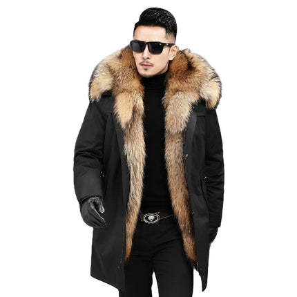 Men's Long Faux Fur Winter Coat Black Long Faux Fur Winter Coat