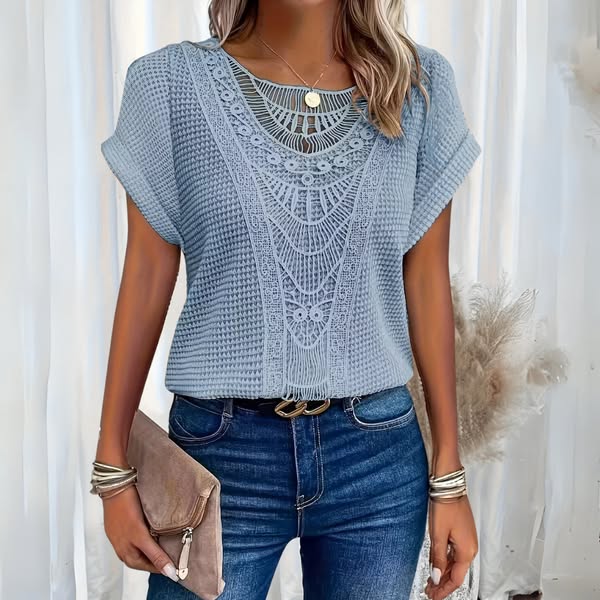 Pearl Ibiza Lace Blouse ‑ Elegant & Airy Light Blue Women's Tops