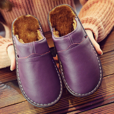 Women's Waterproof Leather Slippers Violet Shoes