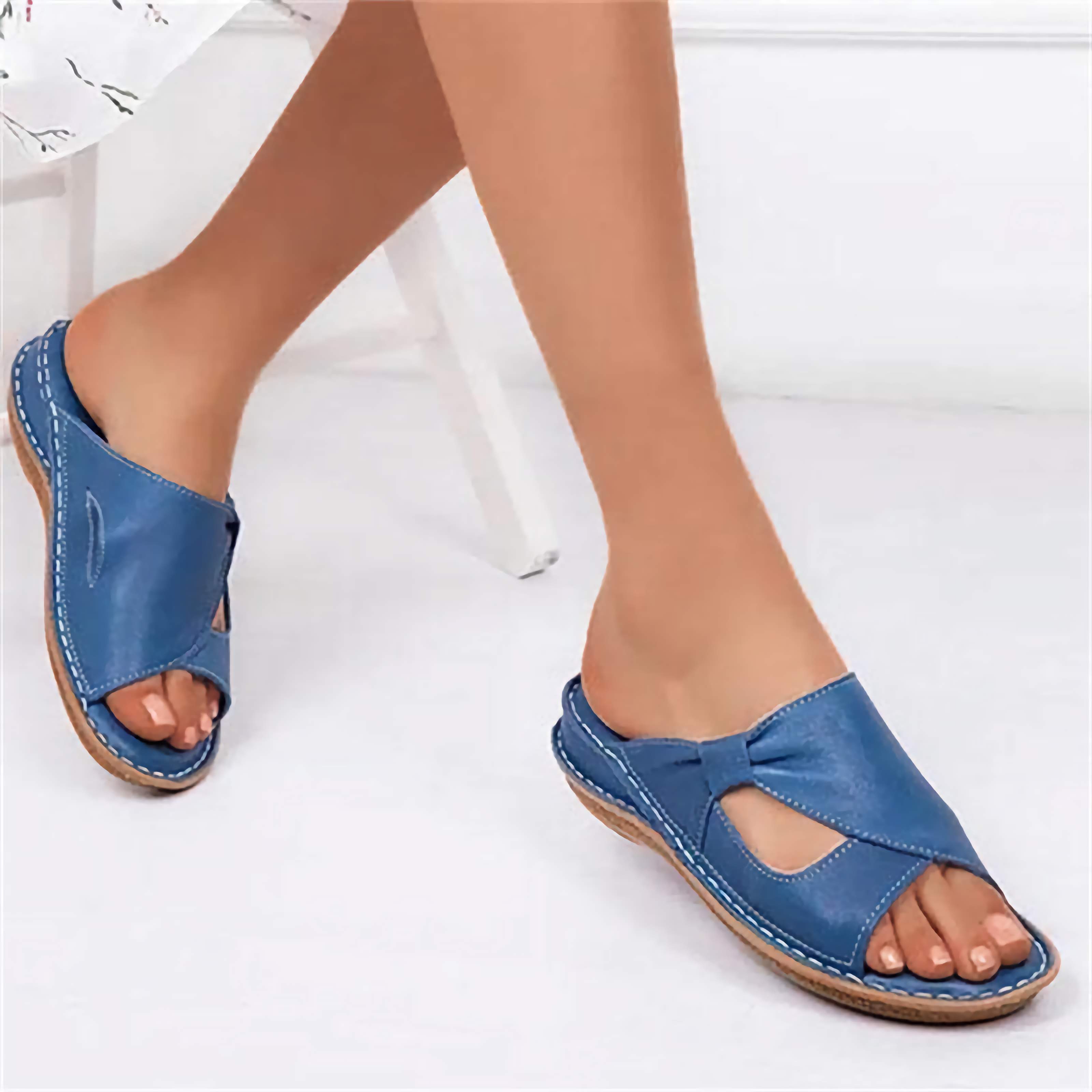 Stylish Orthopedic Leather Sandals With Soft Soles Blue Sandals