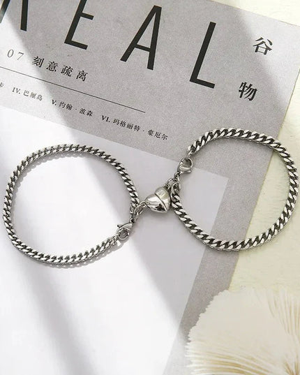 Simple Couples Cuban Magnetic Heart Bracelet Set Bracelets