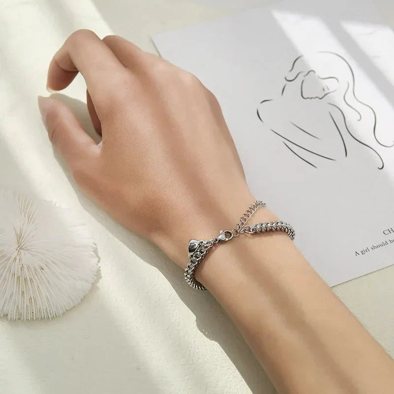 Simple Couples Cuban Magnetic Heart Bracelet Set Bracelets