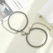 Simple Couples Cuban Magnetic Heart Bracelet Set Bracelets