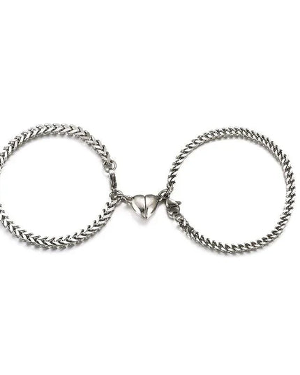 Simple Couples Cuban Magnetic Heart Bracelet Set Bracelets