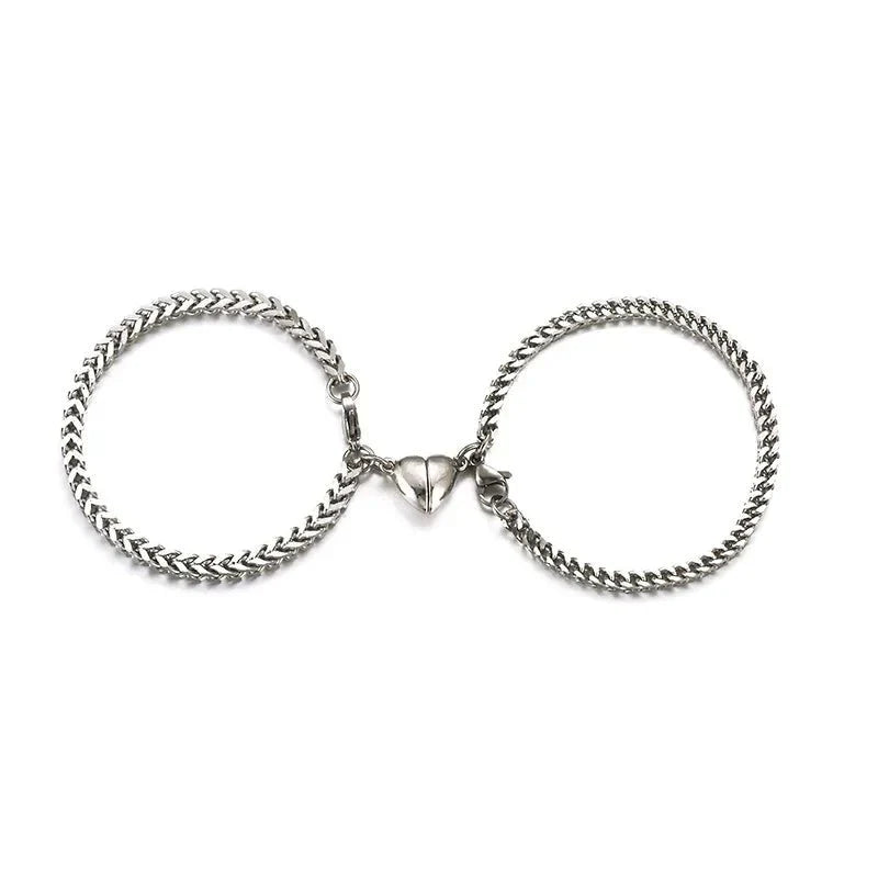 Simple Couples Cuban Magnetic Heart Bracelet Set Bracelets