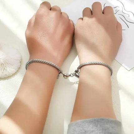 Simple Couples Cuban Magnetic Heart Bracelet Set Bracelets