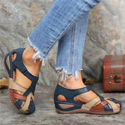 Evie™ - Adjustable Orthopedic Leather Wedge Sandals Blue Sandals