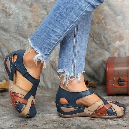 Evie™ - Adjustable Orthopedic Leather Wedge Sandals Blue Sandals
