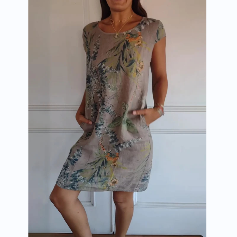 Evelyn | Dress with botanical print Khaki Dresses