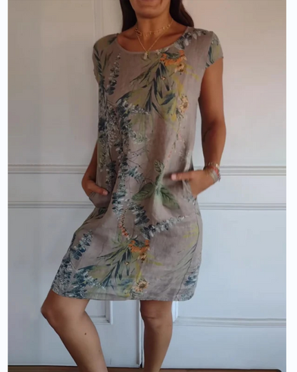 Evelyn | Dress with botanical print Khaki Dresses