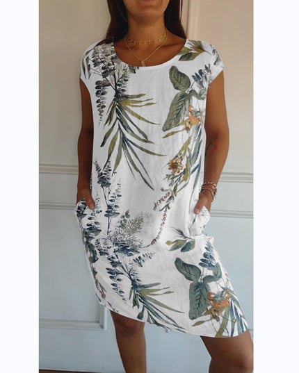 Evelyn | Dress with botanical print White-Green Dresses