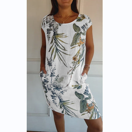 Evelyn | Dress with botanical print White-Green Dresses