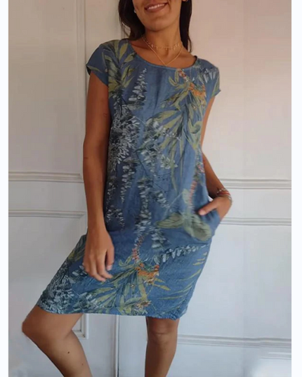 Evelyn | Dress with botanical print Blue Dresses