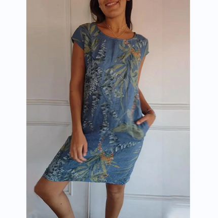 Evelyn | Dress with botanical print Blue Dresses