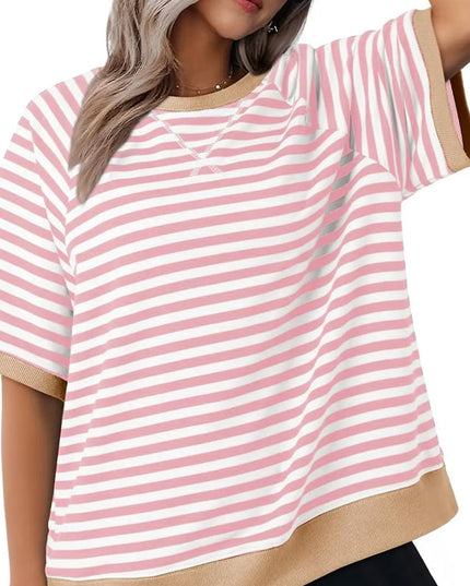 Puck | Casual Striped T-Shirt Pink + Brown Shirts