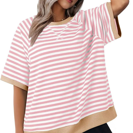 Puck | Casual Striped T-Shirt Pink + Brown Shirts
