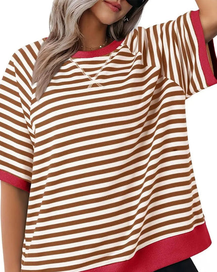 Puck | Casual Striped T-Shirt Brown + Red Shirts