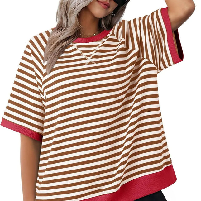 Puck | Casual Striped T-Shirt Brown + Red Shirts